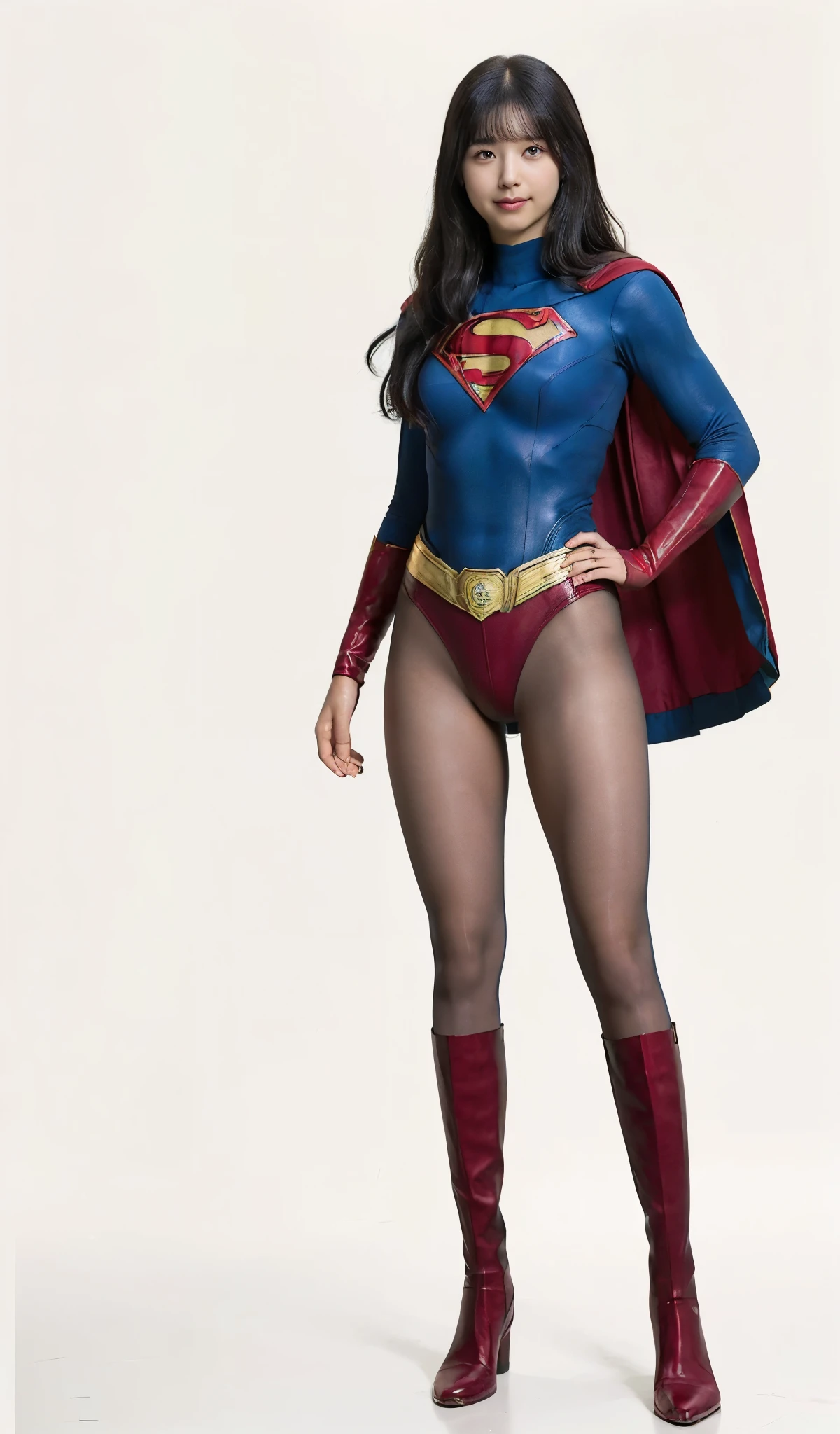 No background、(((Beautiful legs in black tights.)))、(((Legally express the beauty of your smile)))、((((Make the most of your original images)))、(((体にぴったりフィットするSupergirl Costume)))、(((Supergirl Costume)))、(((Beautiful hair with twin tails)))、(((suffering)))、(((Please wear black tights....、Wear red boots)))、((Best image quality、8k))、((Highest quality、8k、masterpiece:1.3))、(((Preserve background )))、Sharp focus:1.2、Beautiful woman with perfect figure:1.4、Slim Abs:1.2、Wet body:1.5、Highly detailed face and skin texture、8k