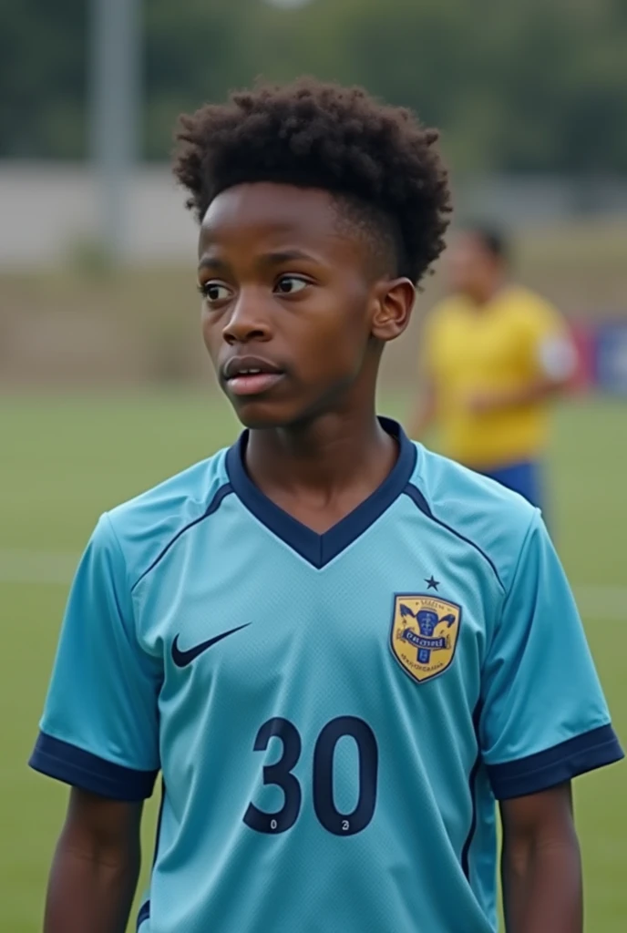 Stunning Princess Jasmine, photo in 8k, in action, cinematic.

A 17-year-old Brazilian man, dark-skinned, short and dark hair, in a football match, with the Paysandu do Pará uniform and shirt number 30