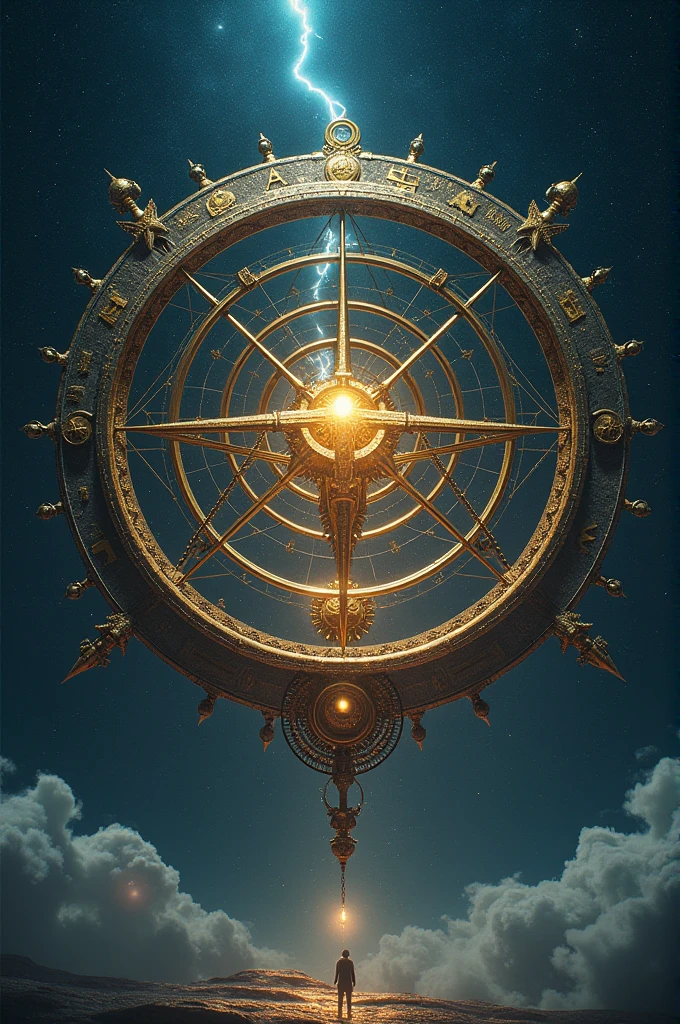 Giant armillary sphere in the night sky