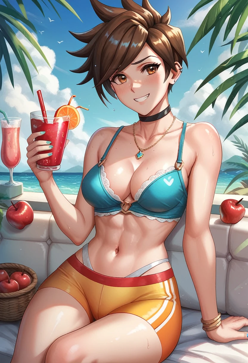 Woman tracer  spa day  apple  drink