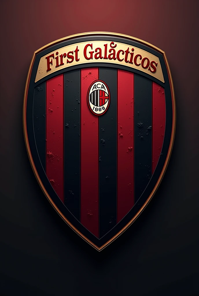 soccer shield. Burgundy and black colors. And that it has the name of The First Galácticos. original. to draw. AC Milan style.