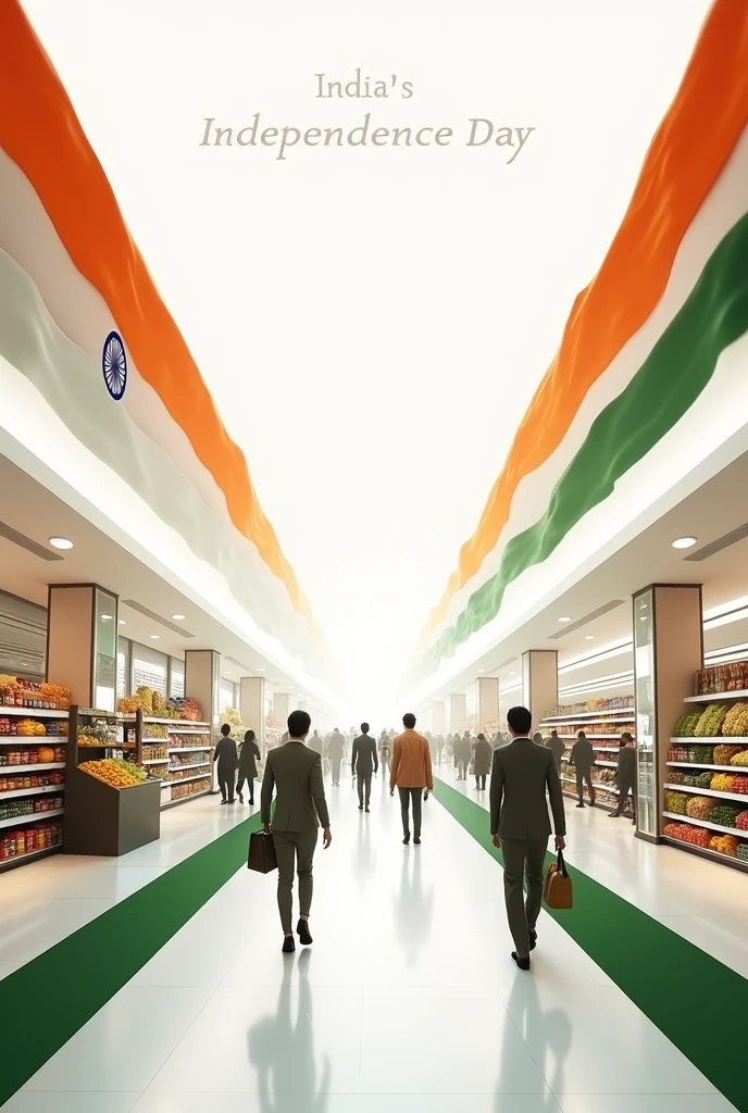 Independent’s day poster of supermarket with formal design and white backgrounds  also include indian flag colours 