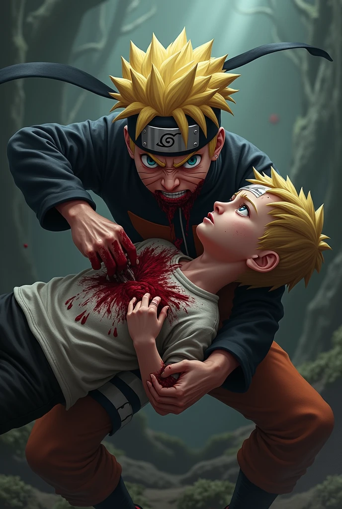 Naruto full of blood pierces Dipper Pines' chest