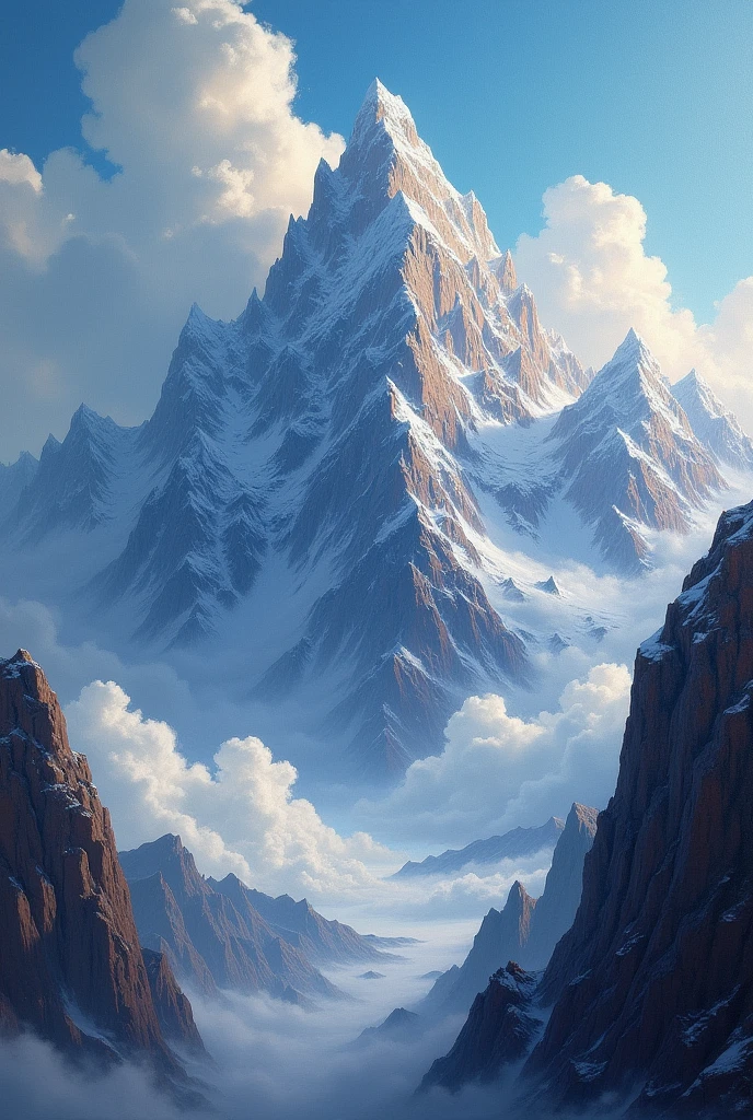 Oil painting mountains clouds fantasy