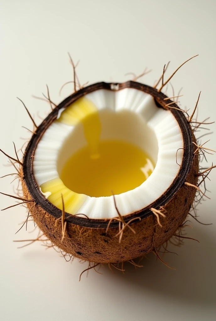 A coconut that has not had its gourd removed, wrapped in olive oil