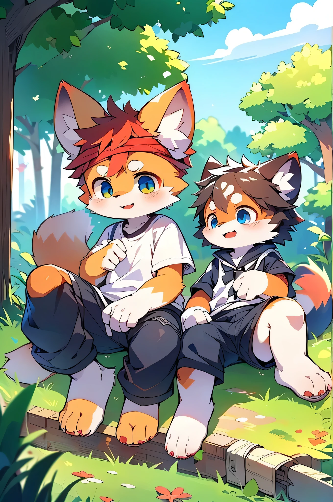 (Dagashi: 1.1),super high quality,Very detailed,High resolution,Red Panda Fur,Anatomically correct,White shirt and navy shorts,blue eyes,Mischievous Smile,Middle school students,Adorable,Cute art style in anime(Cheerful teenager,13 years old:1.3),