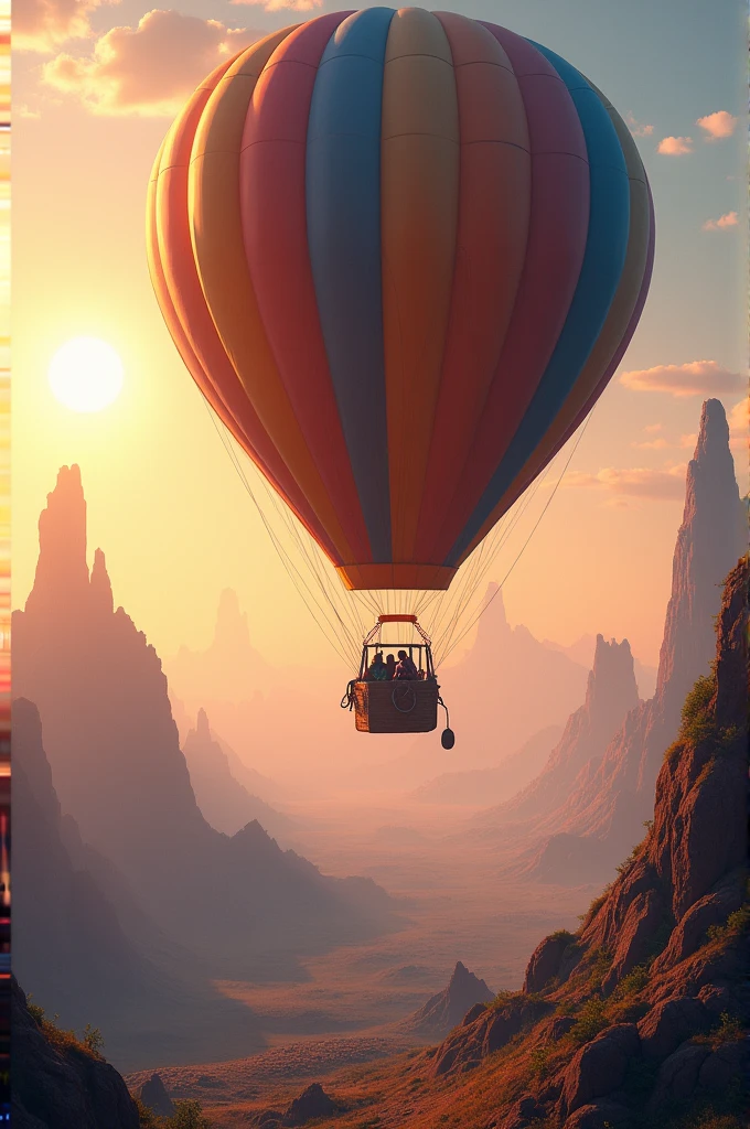 Hot air balloon arriving at an exoplanet
