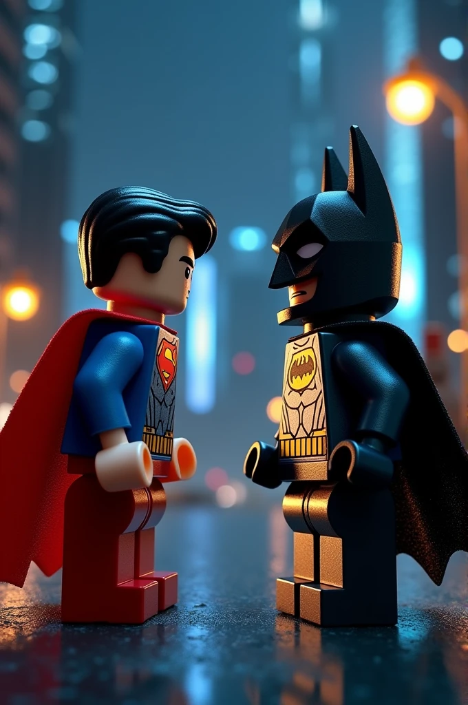 Superman and Batman in lego art, night