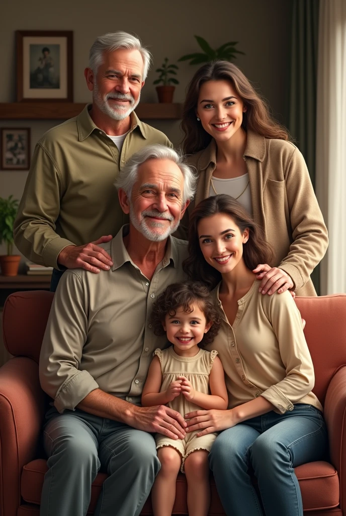 Two grandparents with two old sons, two young daughters, And a granddaughter of 4  