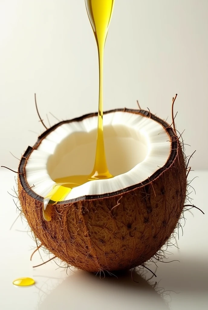 A coconut that has not had its gourd removed, unopened, and with its first shell, all, wrapped in olive oil