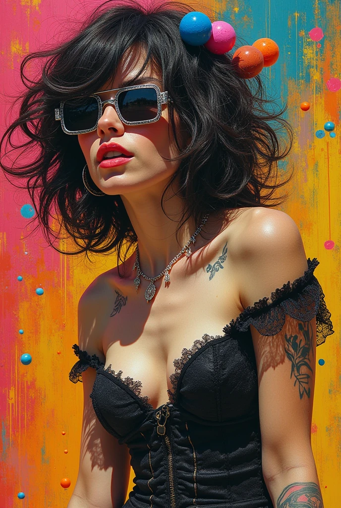Drunk beautiful woman like sandman delirium,(hallucinogenic soap bubbles),Jeremi Mann,Sandra Chevrier,Dave McKean、Richard Aviden、Mercy Je Kusiara,punk,Tank Girl,High detail,8k,((Huge breasts :1.5))