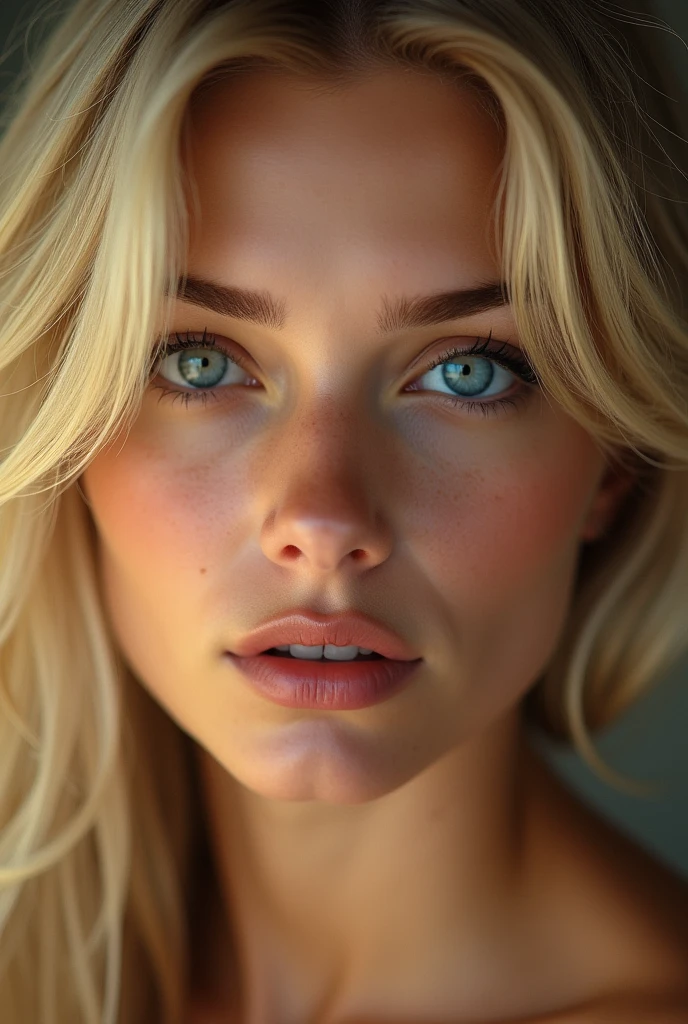(photorealism:1.2)

A extremely alluring woman with blonde hair and natural blue eyes. soft black eyeliner. her skin aryan complexion a masterpiece and perfect. She has a sly smirk in the image. the lighting is soft and the vibe is warm and calm.