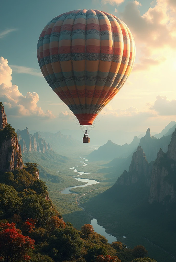 Hot air balloon arriving at an Earth-like exoplanet