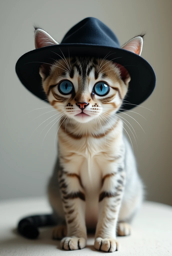A real cat with a blak hat blue Eyes