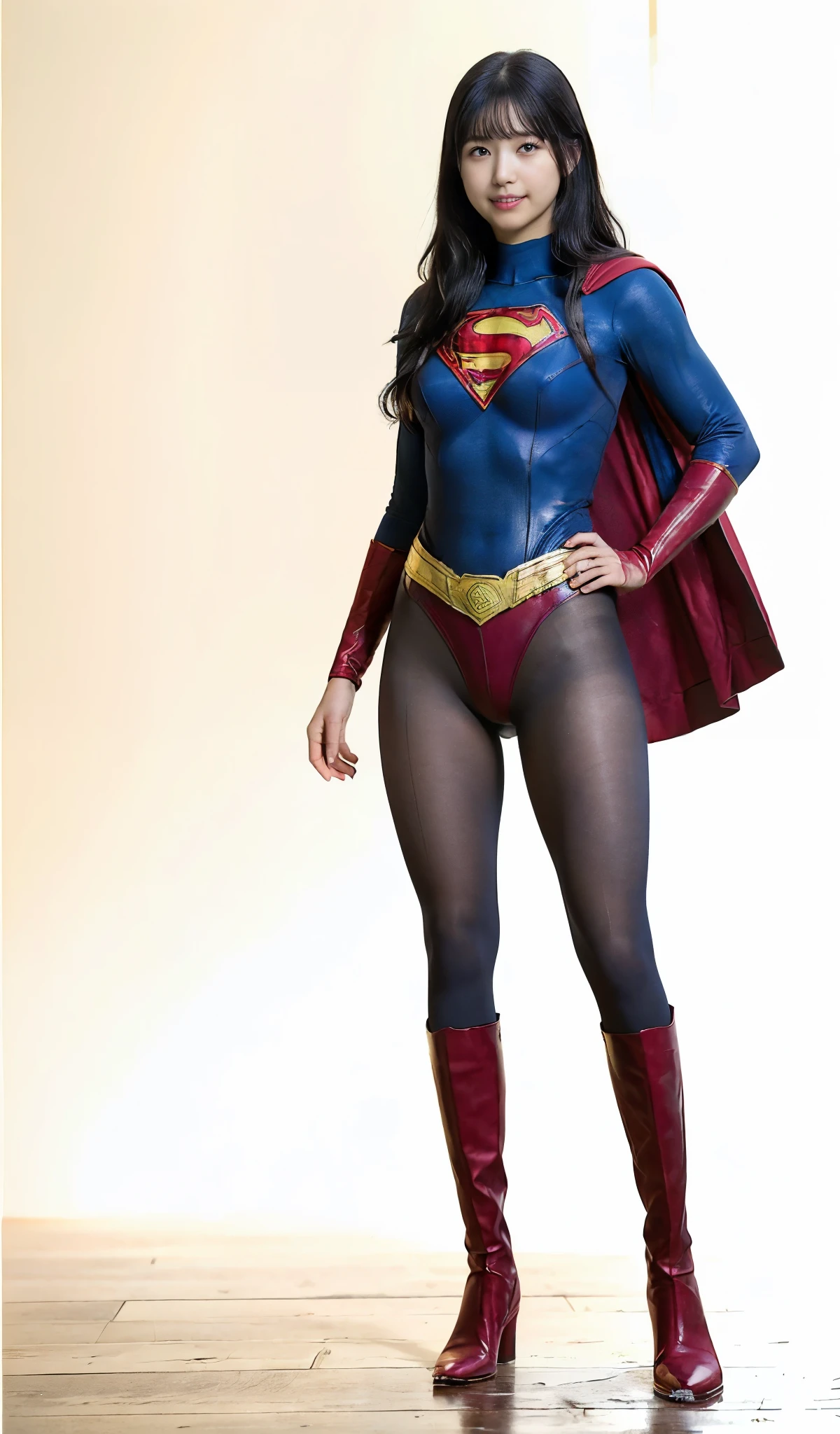 No background、(((Beautiful legs in black tights.)))、(((Legally express the beauty of your smile)))、((((Make the most of your original images)))、(((体にぴったりフィットするSupergirl Costume)))、(((Supergirl Costume)))、(((Beautiful hair with twin tails)))、(((suffering)))、(((Please wear black tights....、Wear red boots)))、((Best image quality、8k))、((Highest quality、8k、masterpiece:1.3))、(((Preserve background )))、Sharp focus:1.2、Beautiful woman with perfect figure:1.4、Slim Abs:1.2、Wet body:1.5、Highly detailed face and skin texture、8k