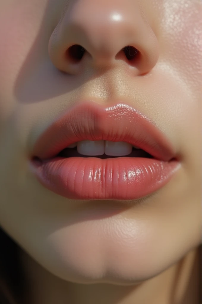 It's a lip of female's who 18 age photo. (lip's type is thin upper lip and small and round lower lip. (a lip) none makeup. brown (Asian skin). Reality image. portrait mode.