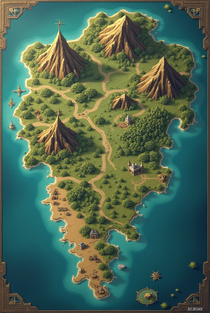 Map Size:

Dimensions: Approximately 2000 x 1500 pixels.
Map Style:

type: Fantastic, Semi-realistic style.
Continents and Regions:

Eldoria: Incluye mountains (aurum), forests (Eldar), rivers (Ravel), and major cities (Citadel of Eldoria).
Selenia: desert (Veridion), mountains (esmeralda), Jungles (Luminara), and main city (Palace of the Wise).
Zareth: plains (elysia), forests (Nivara), Mar (glass), and main city (Valkor&#39;s Fortress).
Geography Key:

mountains: Major chains.
Rivers and Lakes: Main sources of water.
deserts y Bosques: Main arid and green areas.
Water Frames: Océanos y Mares principales.
Cities and Capitals:

Eldoria: Citadel of Eldoria.
Selenia: Palace of the Wise.
Zareth: Valkor&#39;s Fortress.
Trade Routes:

Main Routes: Connections between major cities.
Mythical and Magical Areas:

Location of Temples and Ruins: Important places of magic.
Technical parameters:

resolution: high.
Colors and style: Fantastic and semi-realistic palette.
Output format:

archive: PNG o JPEG.

Let the map be large and show different kingdoms