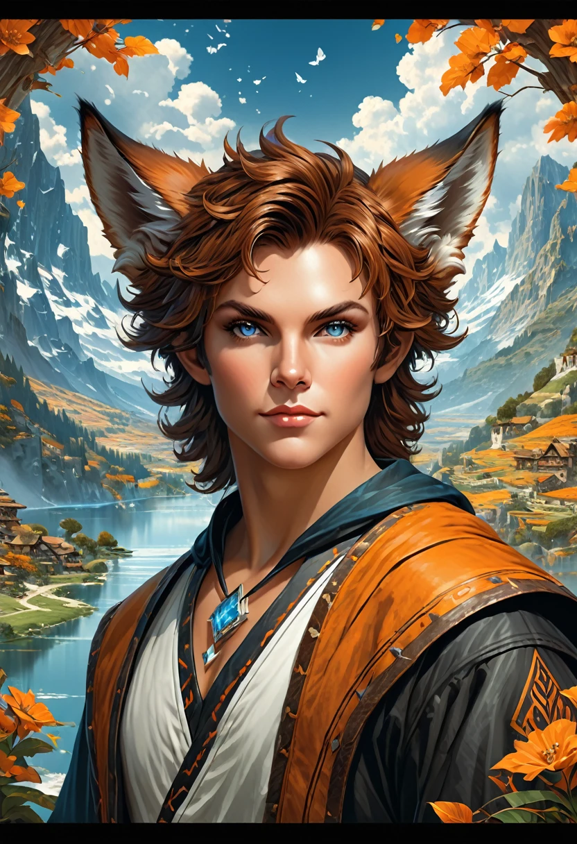 Anthropomorphic masculine fox-satyr mage. Official Art – An Award-Winning Digital Masterpiece In 4K Ultra HD, Extreme Detail And Intricate Realism. Symmetrical Face. This Concept Art Brought To Life By The Hands Of Artists Like Wlop & Artgerm In A Stunning 2D Vector Illustration. Background Is A Panoramic Vista.