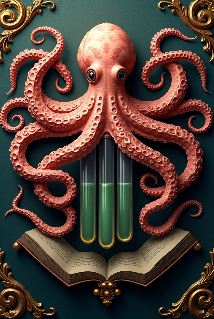 Coat of arms with an octopus holding test tubes