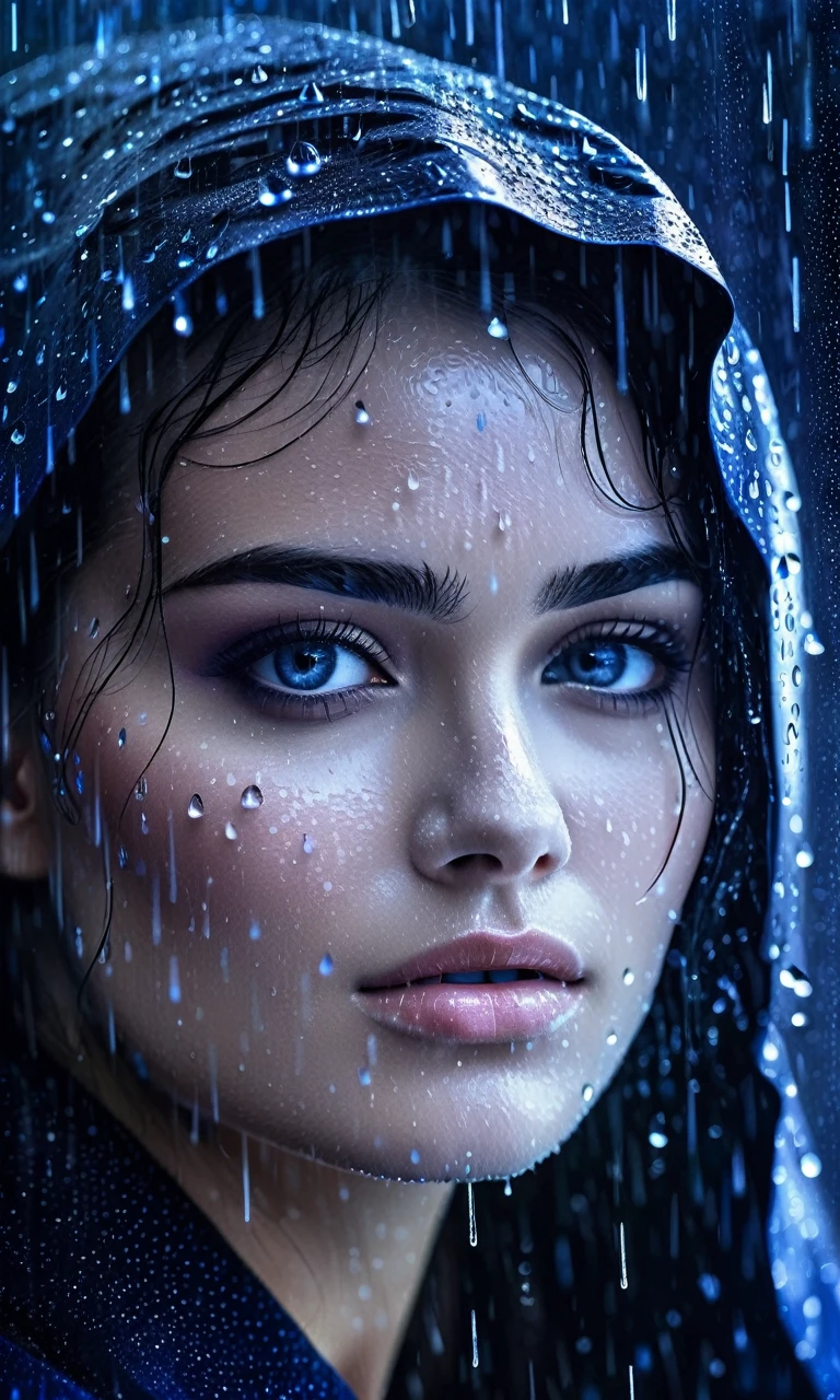 kor, a woman standing in front of a window covered in rain, rain drops on face, raining portrait, close up portrait shot, closeup portrait shot, close up portrait photo, close - up portrait shot, wet reflections in eyes, tears in the rain, alessio albi, wet relections in eyes, closeup shot of face, tears dripping from the eyes 