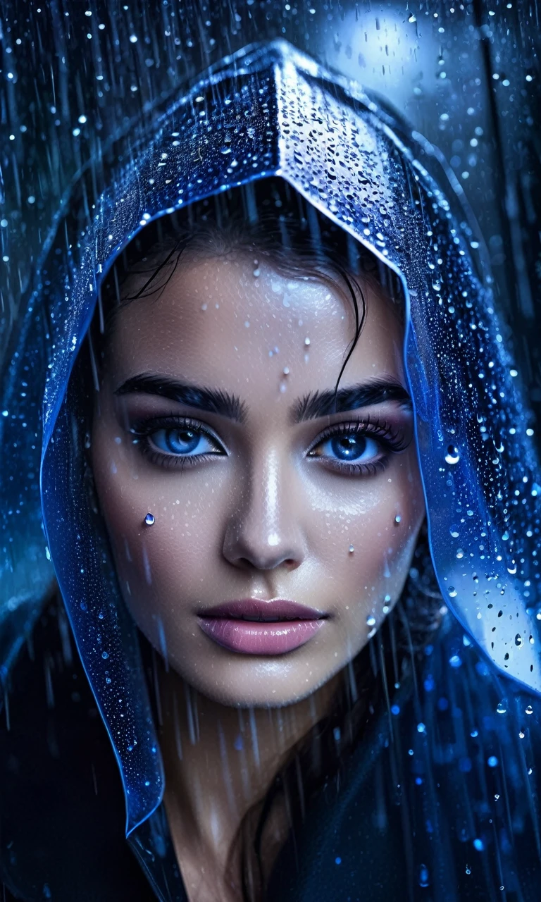 kor, a woman standing in front of a window covered in rain, rain drops on face, raining portrait, close up portrait shot, closeup portrait shot, close up portrait photo, close - up portrait shot, wet reflections in eyes, tears in the rain, alessio albi, wet relections in eyes, closeup shot of face, tears dripping from the eyes 