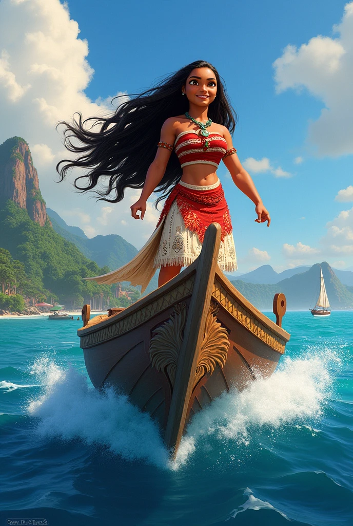 Draw Moana (disney's princess) on your boat