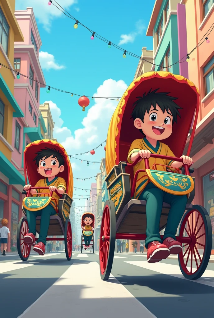 Happy rikshaw pullers anime easy art