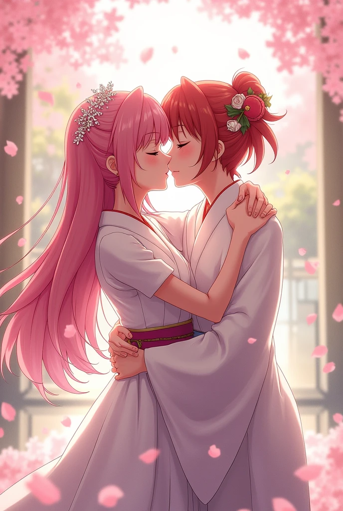 Sakura and Hinata Hyuga kissing at their wedding