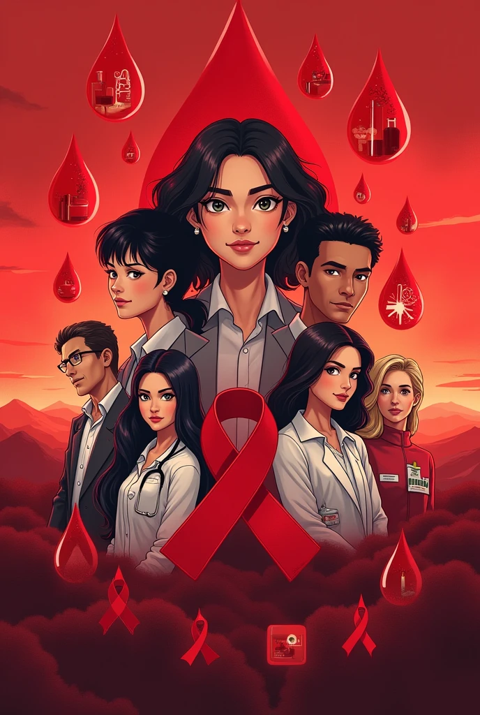 Poster about red ribbon club activities, with blood donation, no text 