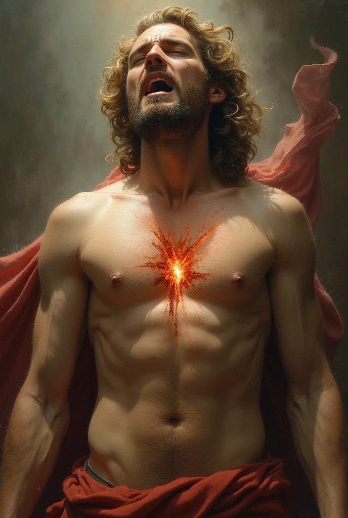 Adam the first Human has been pierced through the chest for an original sin 