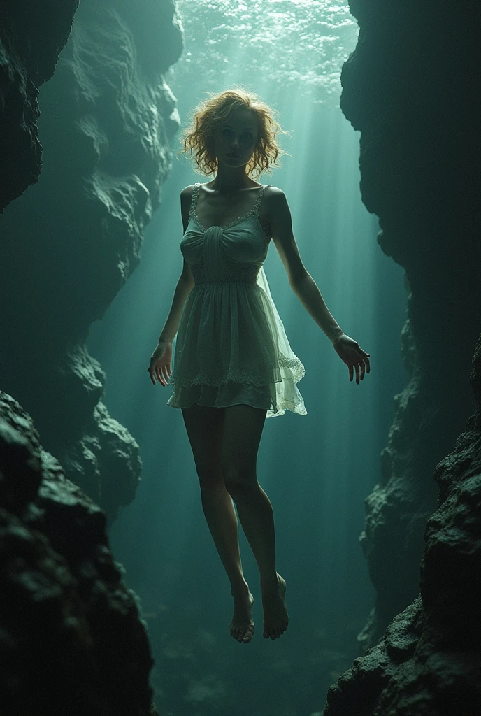 Jessica Lange full body floating in the middle of andromeda, dark fantasy, realistic