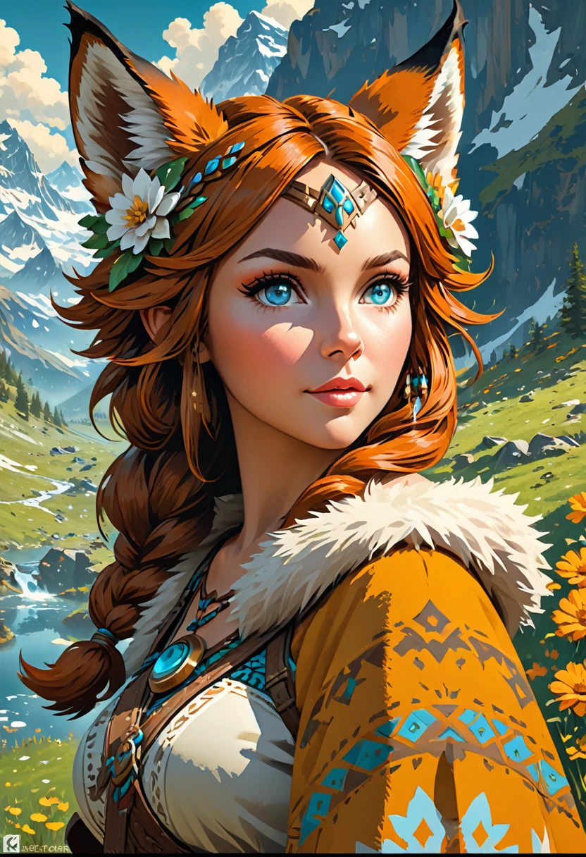 Anthropomorphic feminine fox-satyr enchantress. hooves. Official Art – An Award-Winning Digital Masterpiece In 4K Ultra HD, Extreme Detail And Intricate Realism. Symmetrical Face. This Concept Art Brought To Life By The Hands Of Artists Like Wlop & Artgerm In A Stunning 2D Vector Illustration. Breath of the wild. Background Is A Panoramic Vista.