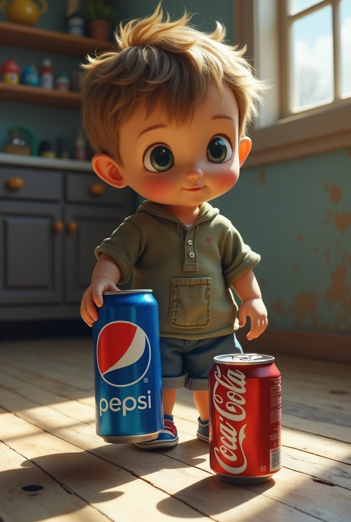 Now he creates the same boy but taking a can of Pepsi and leaving the can of Coke on the floor

