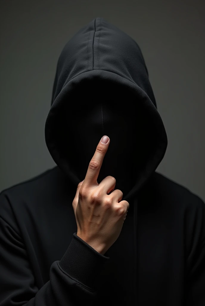 Real human , nigger hood guy using black clothes and showing the middle finger covering his face