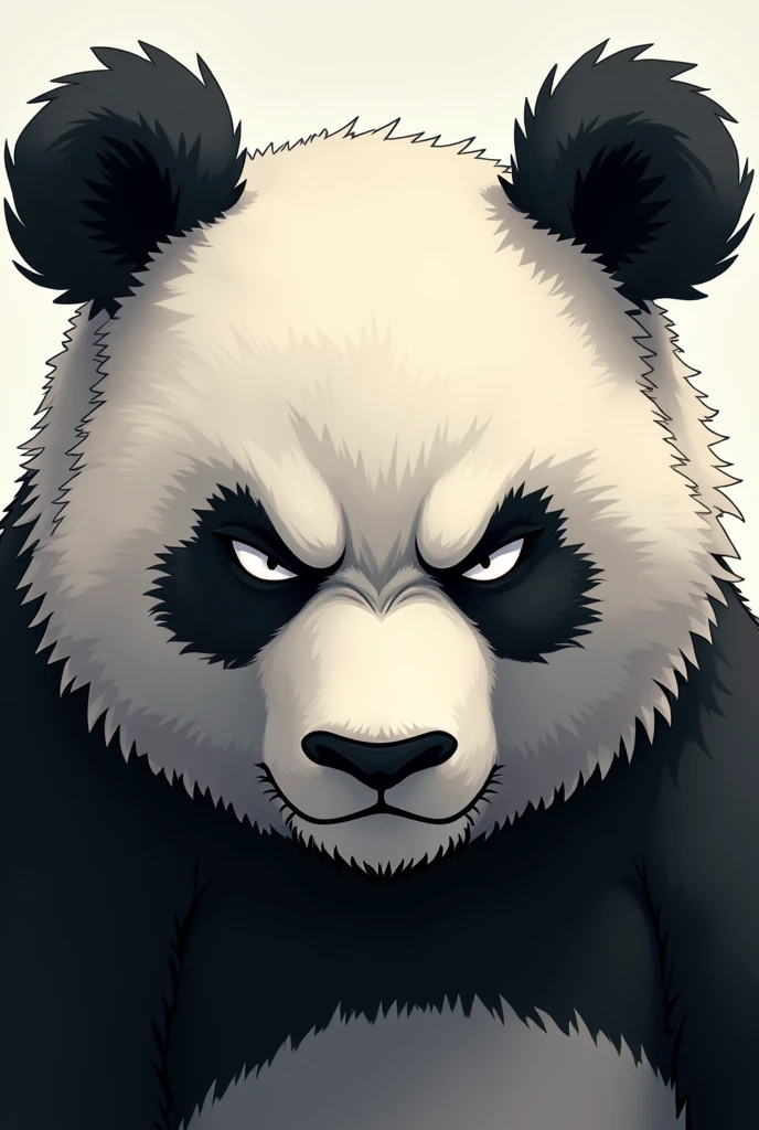 Panda anime face slanted eyes serious