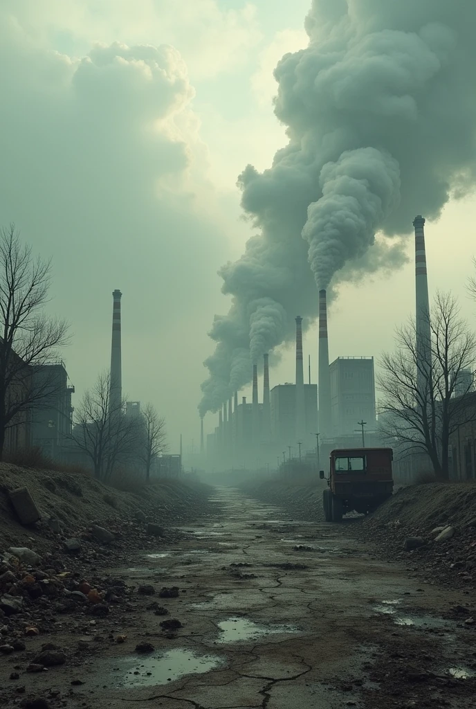Landscape of a society with pollution