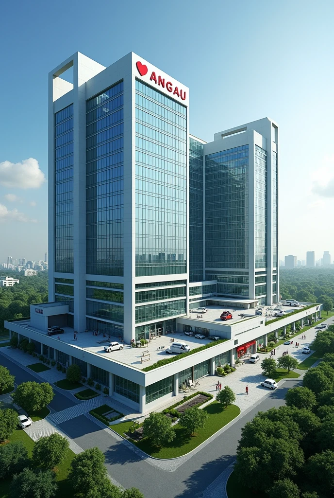 Generate a big hospital with the logo ANGAU