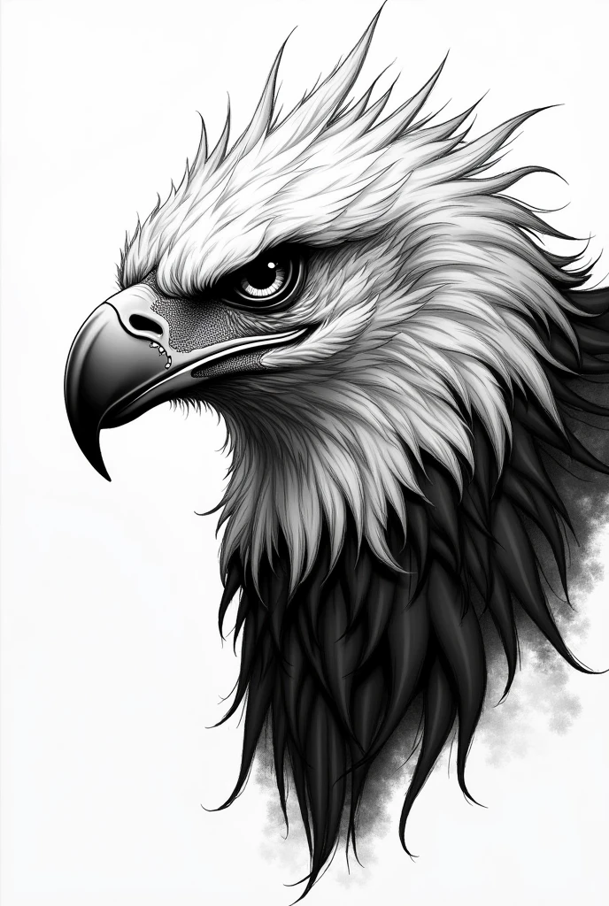 Generates the face of an eagle in black and white drawing wild Wild