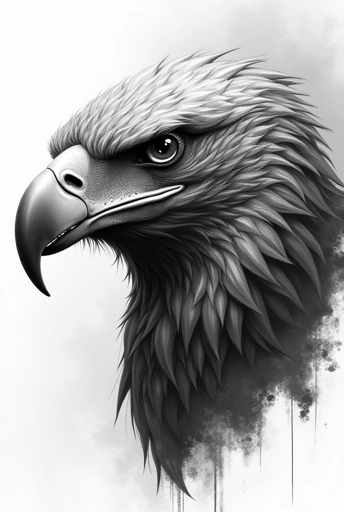 Generates the face of an eagle in realistic wild black and white drawing