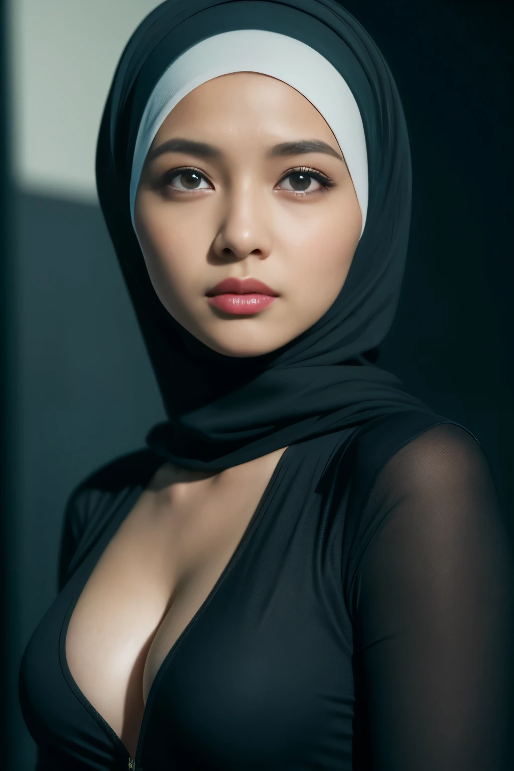 superhero, javanese, (((hijabi))), cleavage, reflection light, chiaroscuro, depth of field, cinematic lighting, ray tracing, Sony FE GM, UHD, super detail, masterpiece, textured skin, high details, best quality, award winning,3D,hdr(HighDynamicRange),Ray tracing,NVIDIA RTX,Hyper-Resolution,Unreal 5,Subsurface scattering、PBR Texture、post-proces、Anisotropy Filtering、depth of fields、maximum definition and sharpness、Many-Layer Textures、Albedo e mapas Speculares、Surface coloring、Accurate simulation octane rendering of light-material interactions、Two-colored light、largeaperture、Low ISO、White balance、the rule of thirds、8K raw data