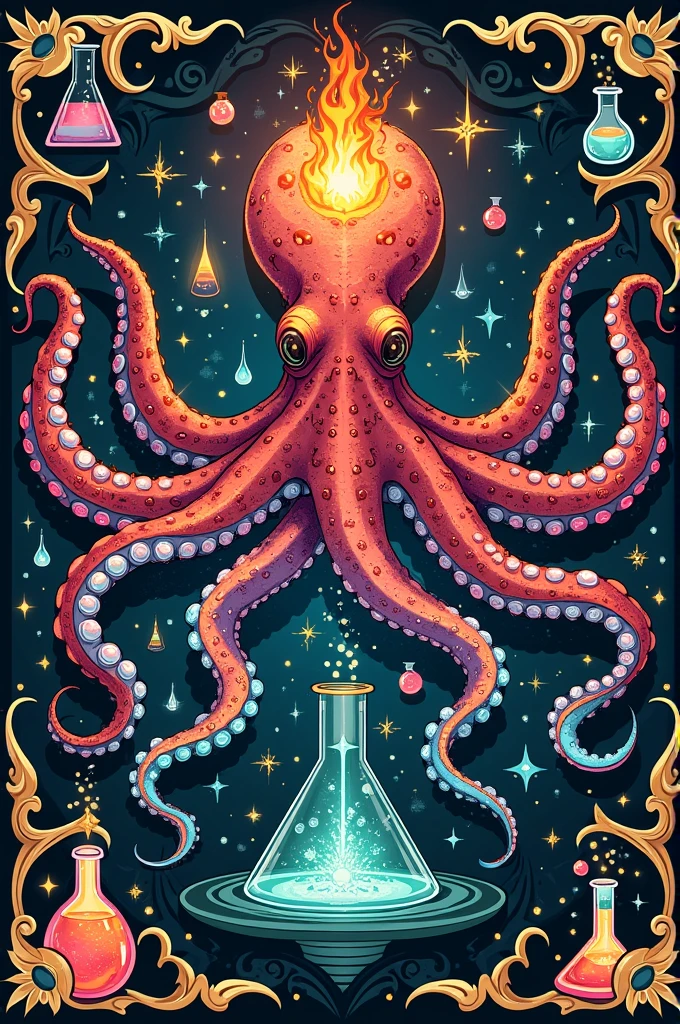 Coat of arms style drawing of a chemical octopus

