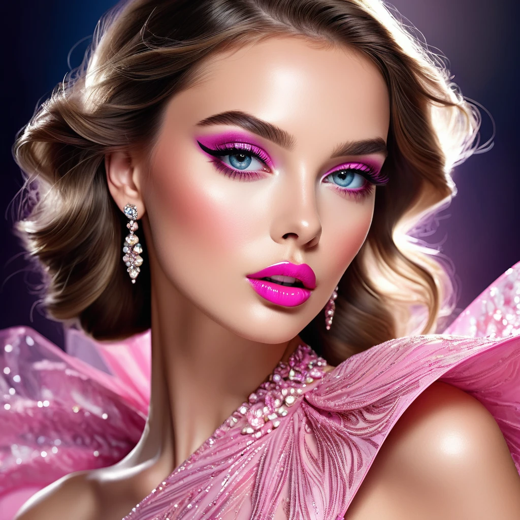 Best quality,a high resolution,fashion illustration,elegant models,beautiful detailed eyes, detailed pink glossy lips and face,glamour mode,track laying,bright colors,Elegant Dresses,Beautiful Accessories,Professional studio lighting,ultra thin paint, realistic textures, 
 
