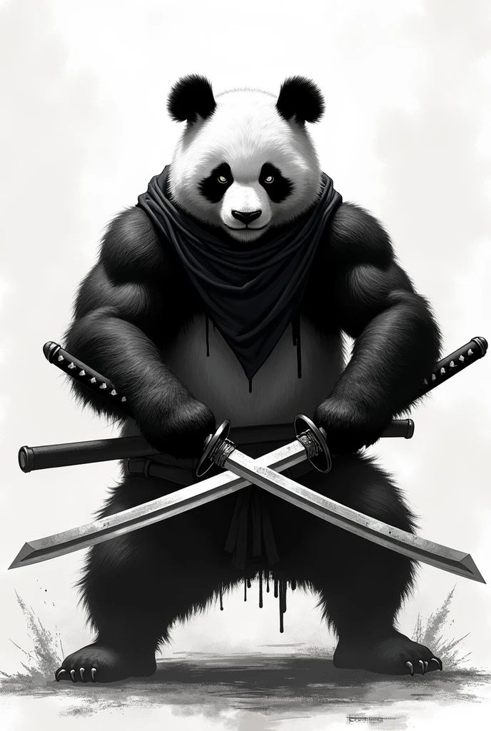 Panda shadow with katanas for a logo, face with bandana