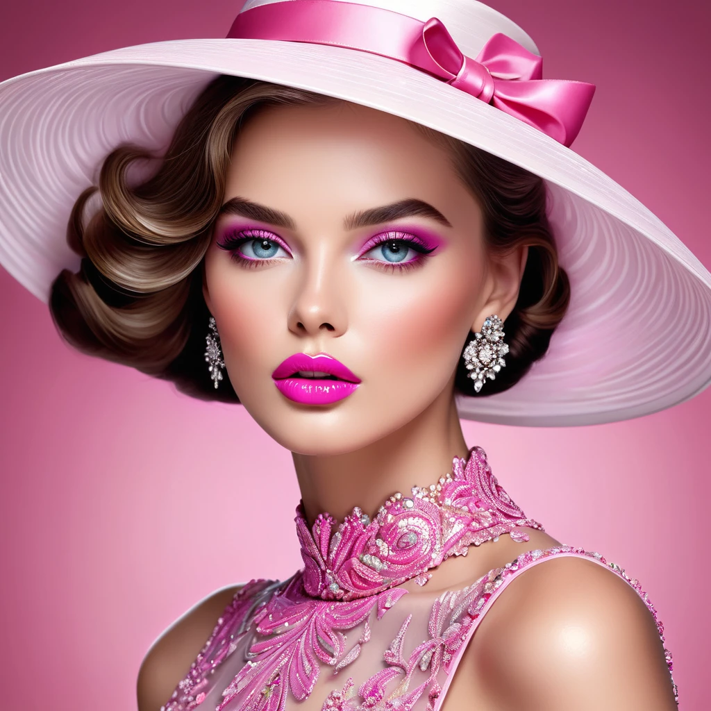 Best quality,a high resolution,fashion illustration,elegant models,beautiful detailed eyes, detailed pink glossy lips and face,glamour mode,track laying,bright colors,Elegant Dresses,Beautiful Accessories,Professional studio lighting,ultra thin paint, realistic textures, 
 

