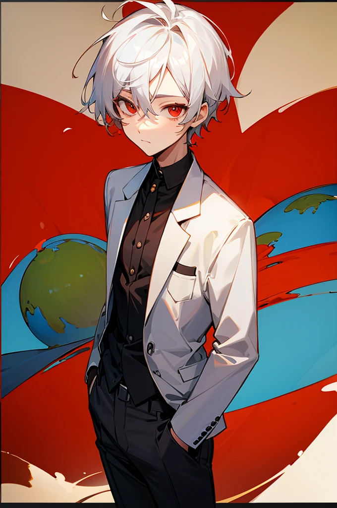 male, young adult, Vacation Suit, White Hair, Red eyes, Africa Background