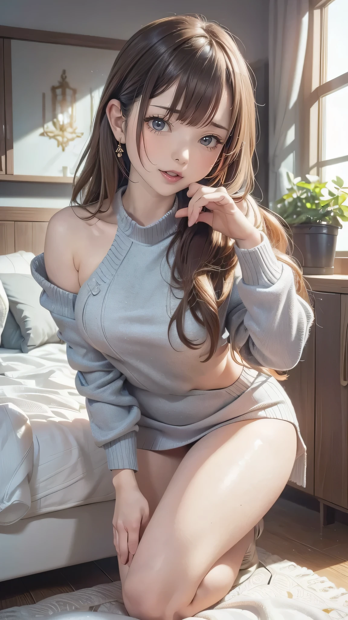 (random porn pose),(Highest image quality,(8k),ultra-realistic,best quality, high quality, high definition, high quality texture,high detail,beautiful detailed,fine detailed,extremely detailed cg,detailed texture,a realistic representation of the face,masterpiece,Sense of presence),sweater,tight mini skirt,stockings,Engineer boot