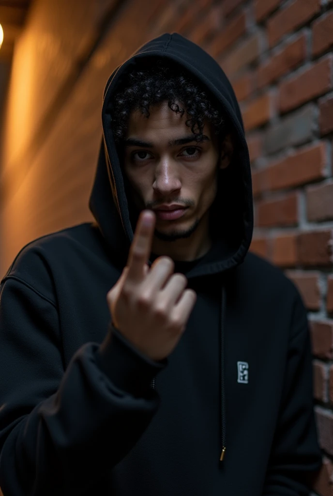 Real human , nigger guy using black clothes and showing the middle finger. On the streets at night in a brick wall with more nigger hood people taking the picture and holding the phone sitted on the floor, ************ he has a prerty but cold face