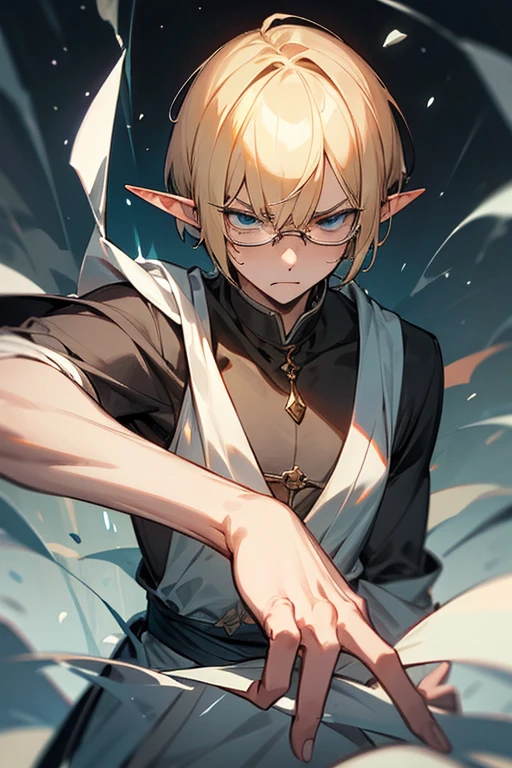 male、male性、Short Hair、Straight Bob、Blonde、Glasses、adult、adultのmale、adultの体、大柄のmale、Elf、Pride、Severe、Disgust、Irritation、Cold Blooded、A look of disappointment、Sharp Eye、intellectual、Glare、Clumsy Hands、Stocky build、Slender、sex appeal、Wizard's Outfit、Calmness