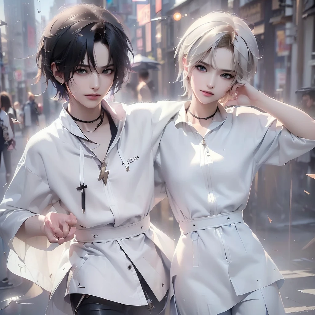 Best Quality, 1 man, adolescent, (very detailed child), intense color, very detailed fingers, White shirt, collar, hoodie, light black pants, tennis shoes, dynamic pose, dynamic light (masterpiece), ((Best Quality)), (( 8k screen background), ((ultra high resolution)), Good composition, (ultra detailed), illustration, fine arts, realist, beautiful, good art, blank background, (White skin), shiny skin, thin skin, bright blue eyes, dark blonde hair, large eyes, fringe, left ear piercing, medium short hair, pretty eyes, sharp focus, Best Quality, depth of field, lightning, add_detail: 1, add_detail:0, add_detail:0.5, more_Details: - 1, further_Details: 0, further_Details:0.5, further_Details:1, further_Details:1.5,