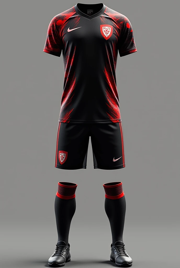 Generate me a football kit for cobras black with red and white
